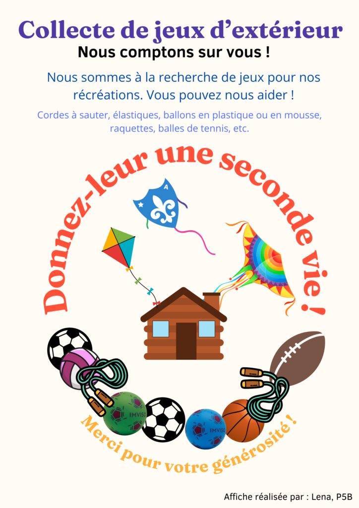 Affiche dons de jeux pour la cour